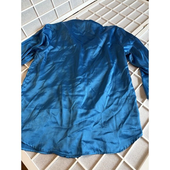 Victoria's Secret Blue Liquid Satin Sleep Shirt Long Sleeve Button Up Women L - Picture 6 of 6